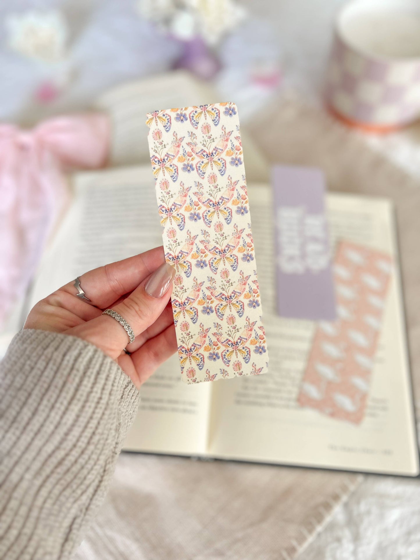 Swans, butterfly and read books Bookmarks